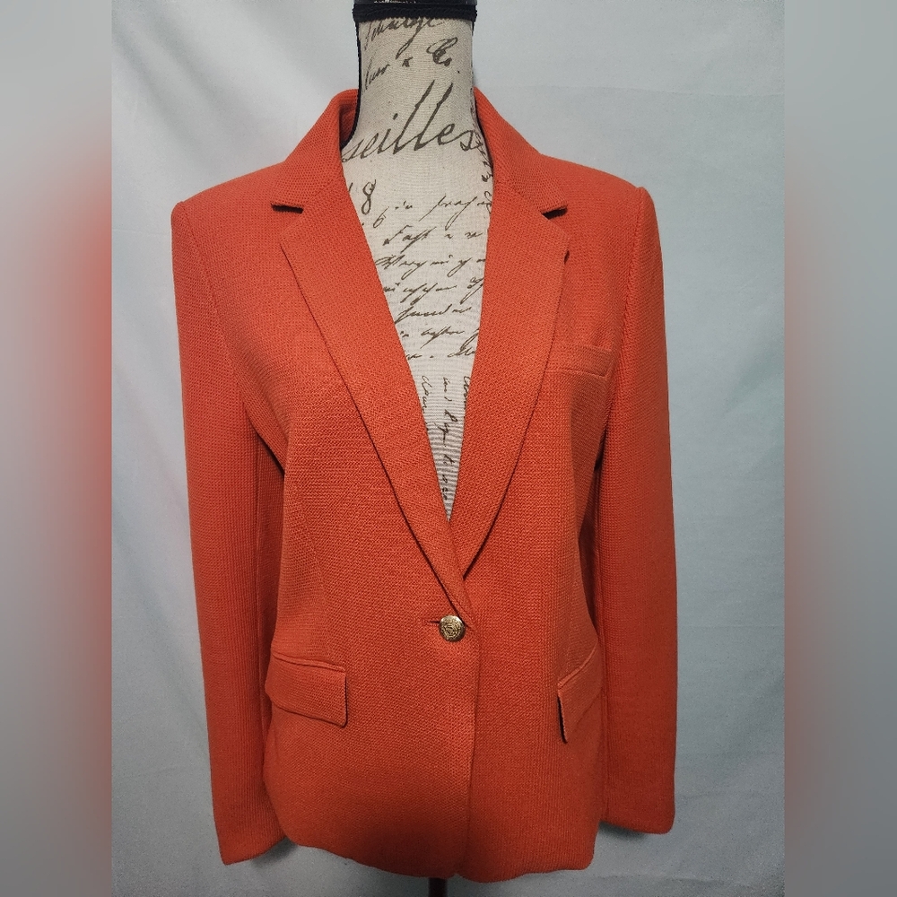 Harve Benard Orange Blazer W Gold Details. Size 12. Structured Jacket. Bold.